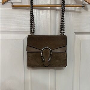 Gucci Brown Shoulder Bag with Chain Strap and Silver Clasp